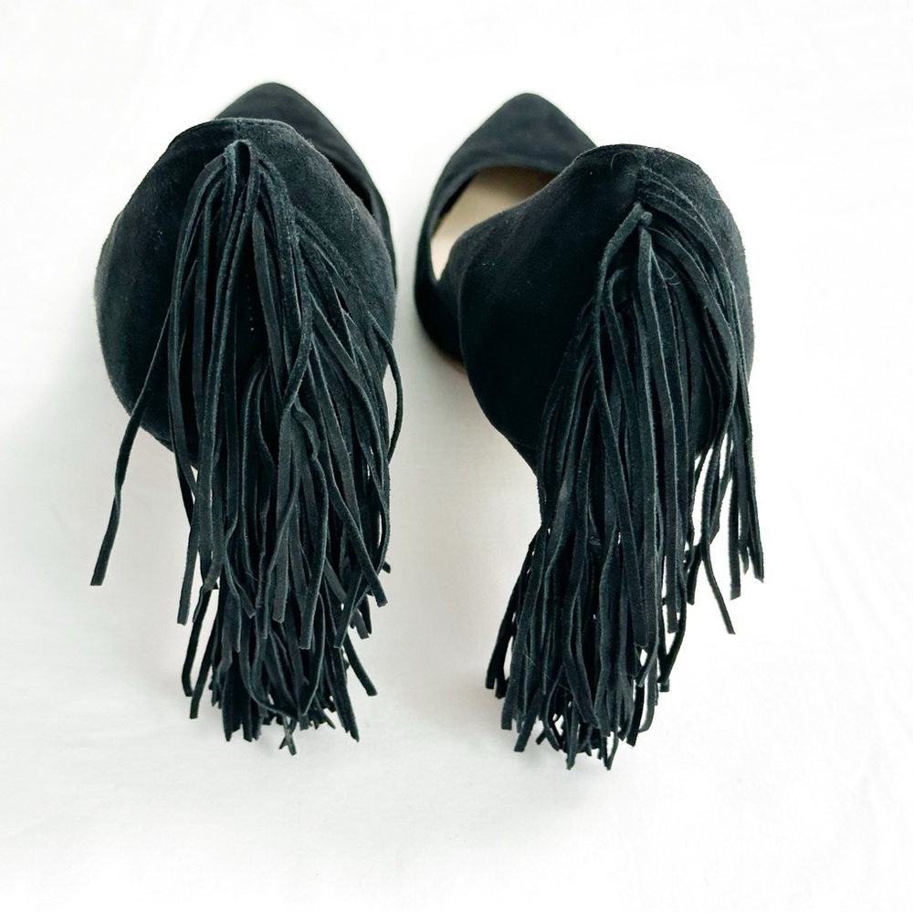 Loeffler Randall Pari Fringe Pumps Size 8.5 Black Heel Pointed Toe Suede Leather - Picture 12 of 13